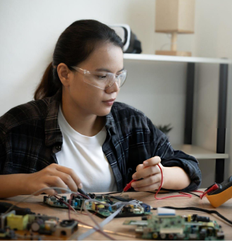 Woman testing components